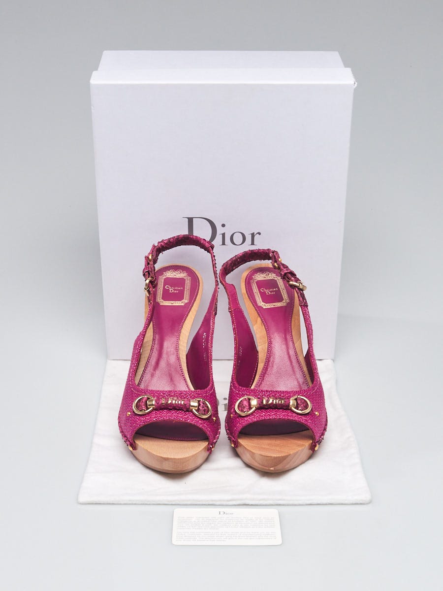 Christian Dior Dark Pink Python Canvas My Dior Wooden Clog Sandals
