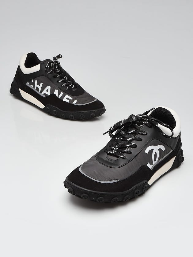 Chanel Black/White Fabric Logo Sneakers Size 10.5/41