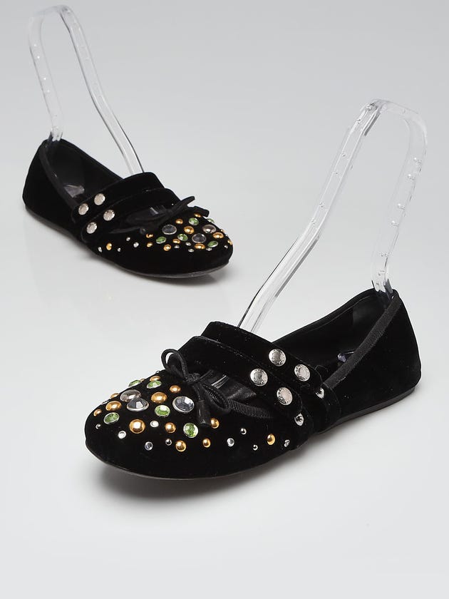 Prada Black Velvet Jeweled Mary Jane Flats Size 10.5/41