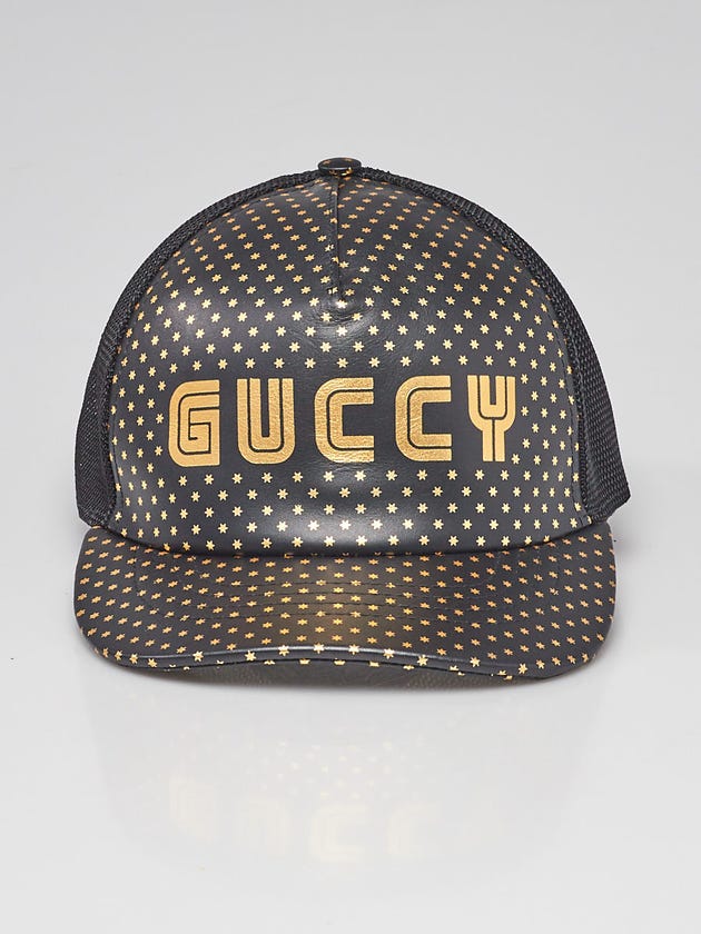 Gucci Black Leather/Mesh GUCCY Baseball Hat Size M