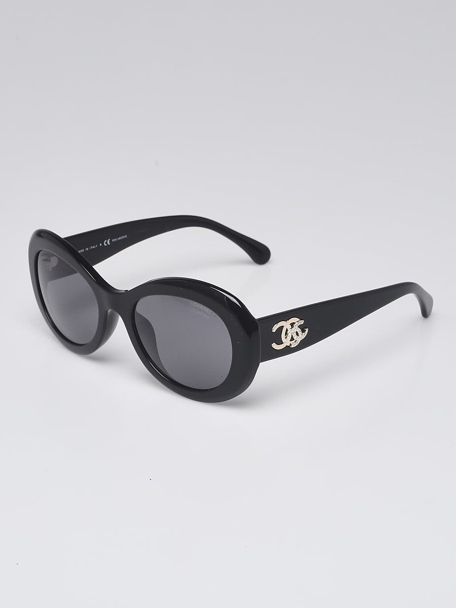 Chanel Black Acetate and Crystal Oval Frame Polarized Sunglasses-5469 -  Yoogi's Closet