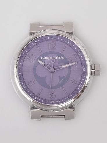 Louis Vuitton 41.5mm Stainless Steel and Lilac Swiss Quartz Tambour Watch Face