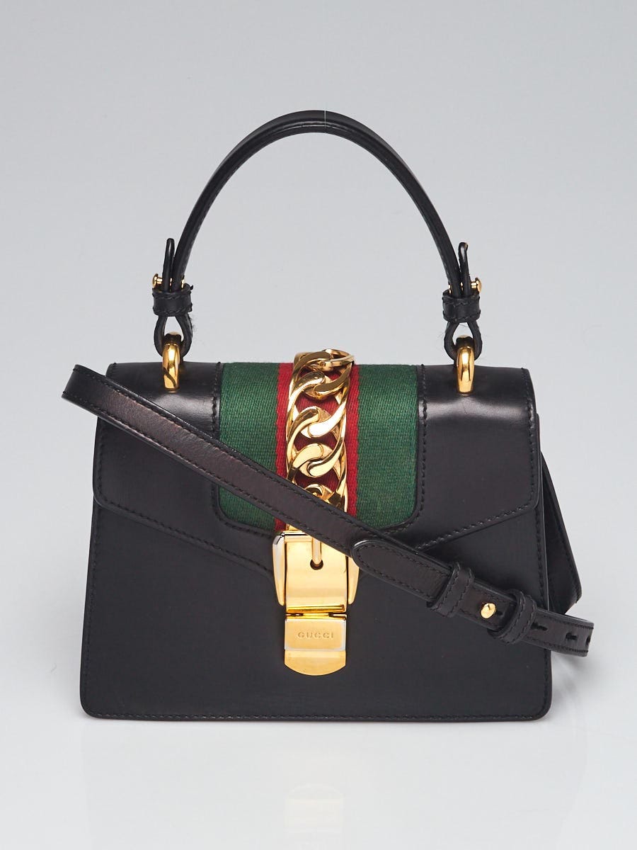 GUCCI Sylvie Small Leather Shoulder Bag Black