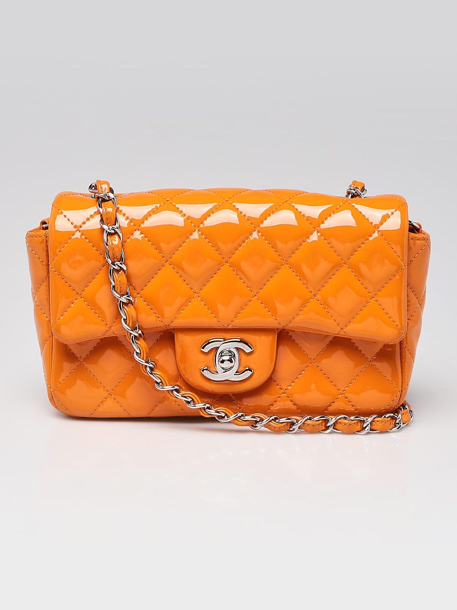 Chanel Orange Quilted Patent Leather Classic Rectangular Mini Flap Bag