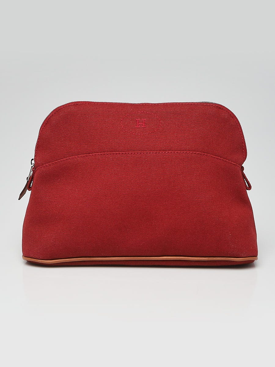Hermes Hermes Bolide Pouch Pm Canvas Leather Red