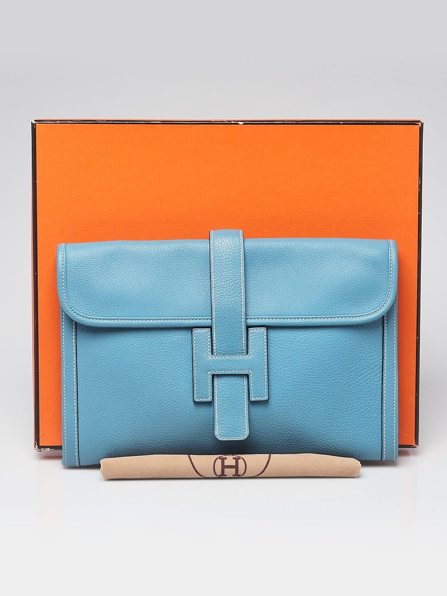 Hermes Blue Jean Clemence Leather Jige PM Clutch Bag | Yoogi's Closet