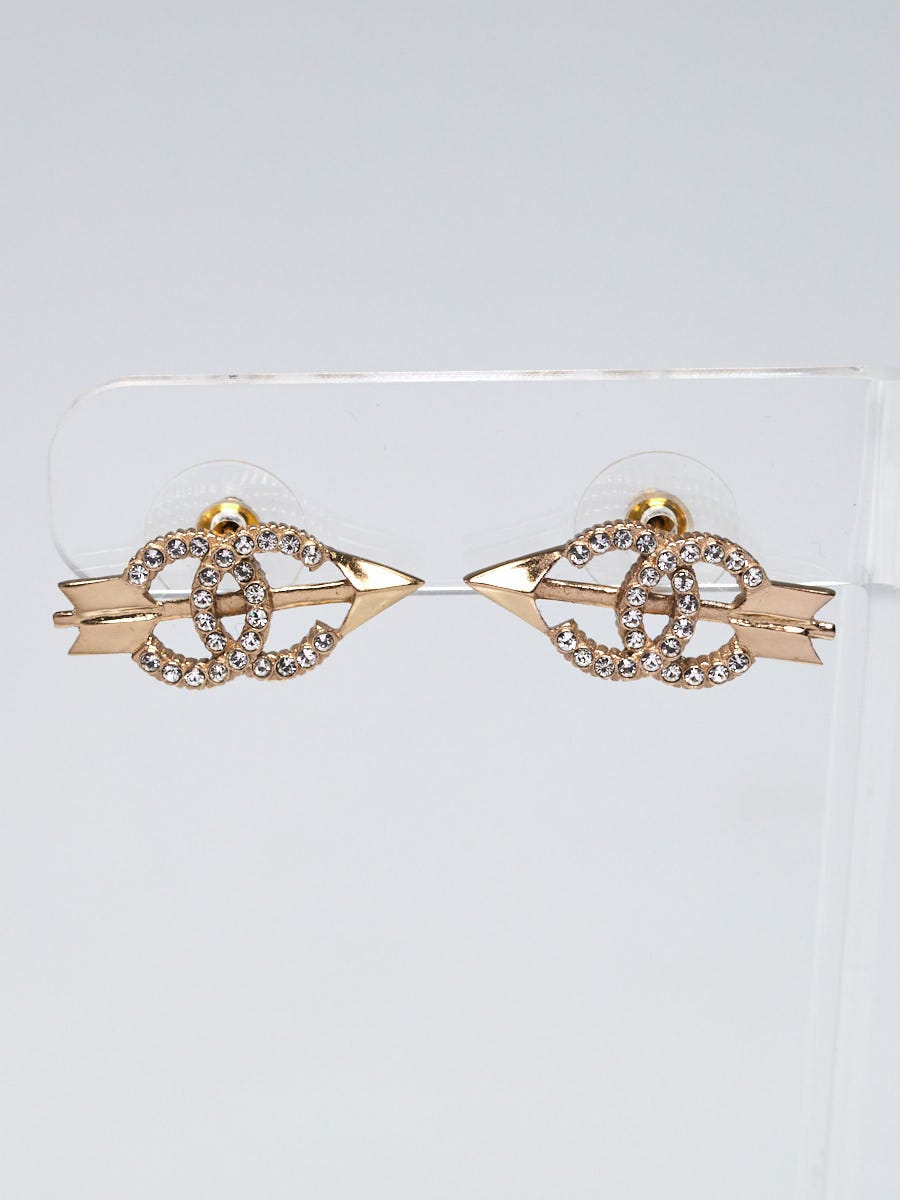 Chanel Goldtone and Crystal Arrow CC Stud Earrings - Yoogi's Closet