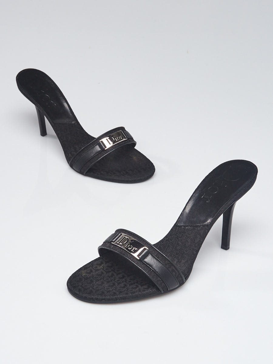 Christian Dior Black Diorissimo Canvas Open Mules Sandals