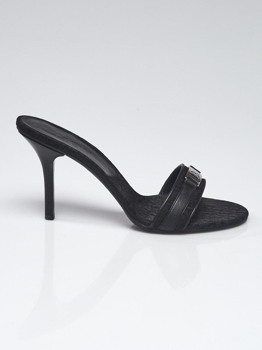 Christian Dior ブラック ミュール 35 (22.5〜23cm) CHRISTIAN DIOR D-Dior Black Canvas Leather Pointed Toe Gold Flat