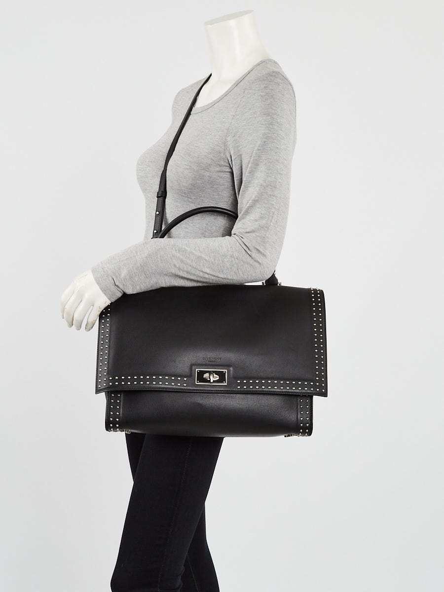 Givenchy Black Leather Stud Couture Medium Shark Lock Satchel Bag