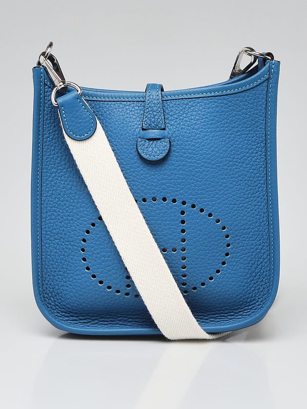 Hermes 16cm Blue Hydra/White Clemence Leather Evelyne TPM Bag