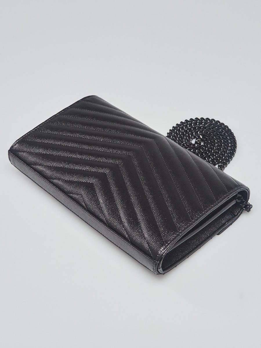 Yves Saint Laurent Black Chevron Quilted Grained Leather