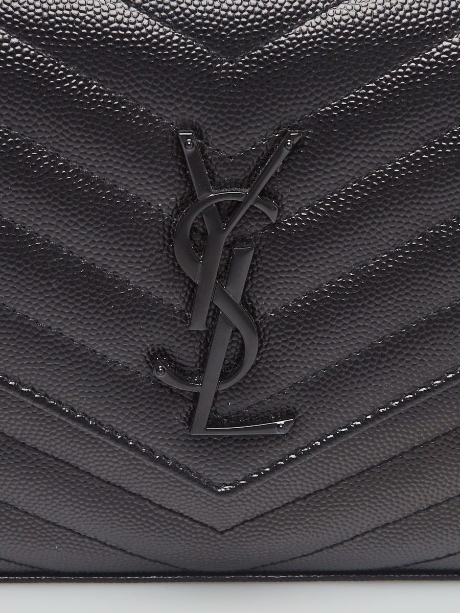 Yves Saint Laurent Black Chevron Quilted Grained Leather