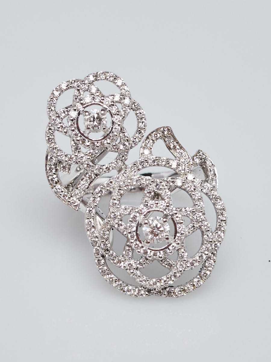 Chanel 18k White Gold and Diamond Camellia Ring Size 4.5 - Yoogi's
