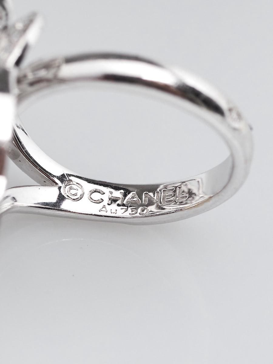 Chanel 18k White Gold and Diamond Camellia Ring Size 4.5 - Yoogi's Closet