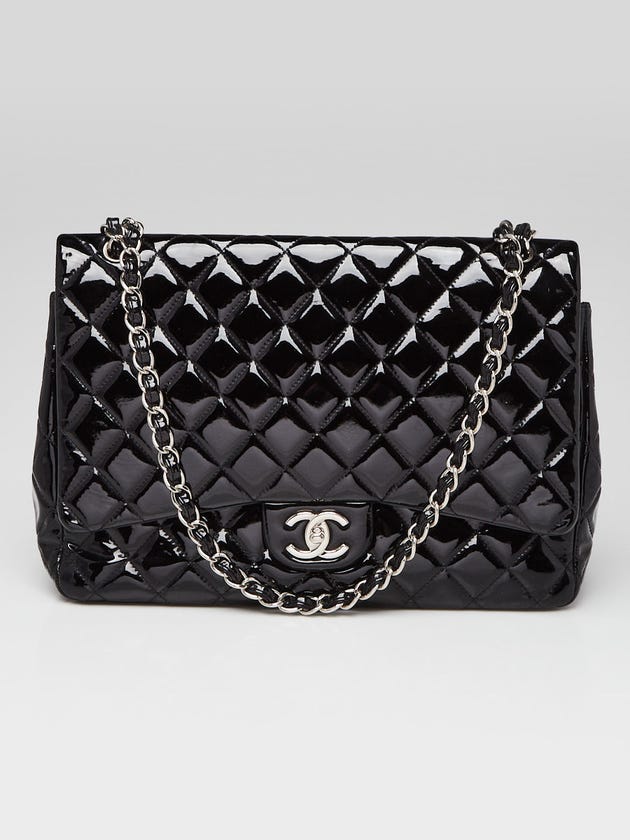 Chanel Black Quilted Patent Leather Classic Maxi Double Flap Bag