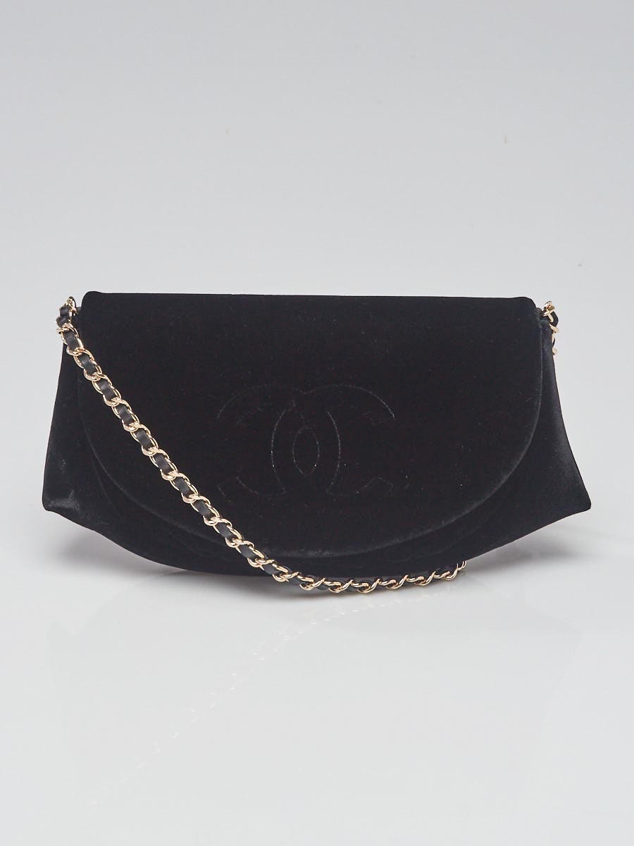 Chanel Black Velvet Half-Moon WOC Clutch Bag - Yoogi's Closet