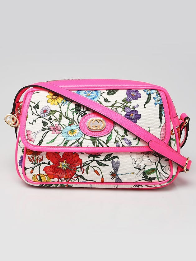 Gucci Pink Flora Canvas Small Crossbody Bag