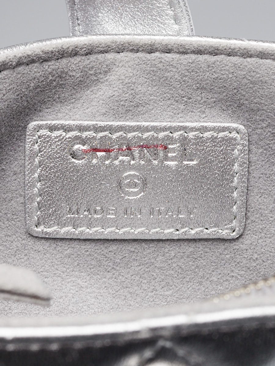 Chanel Silver Quilted Leather CC O-Mini Phone Pouch