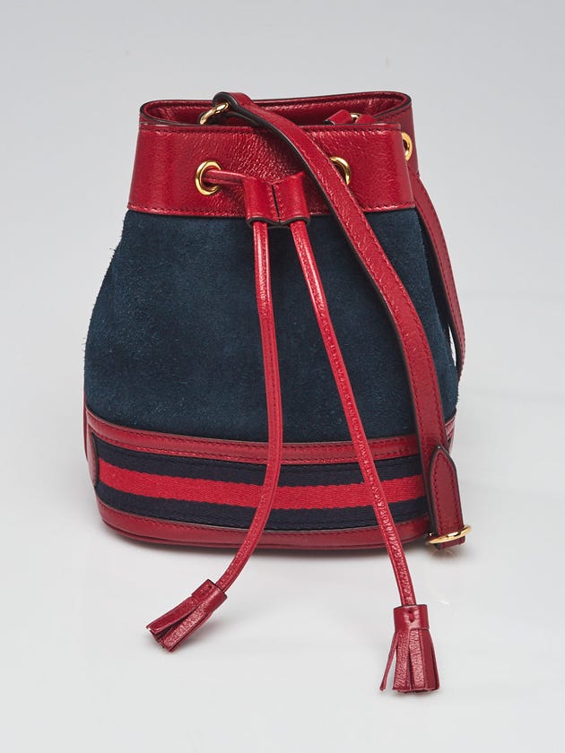 Gucci Blue/Red Suede and Patent Leather Ophidia Mini Bucket Bag