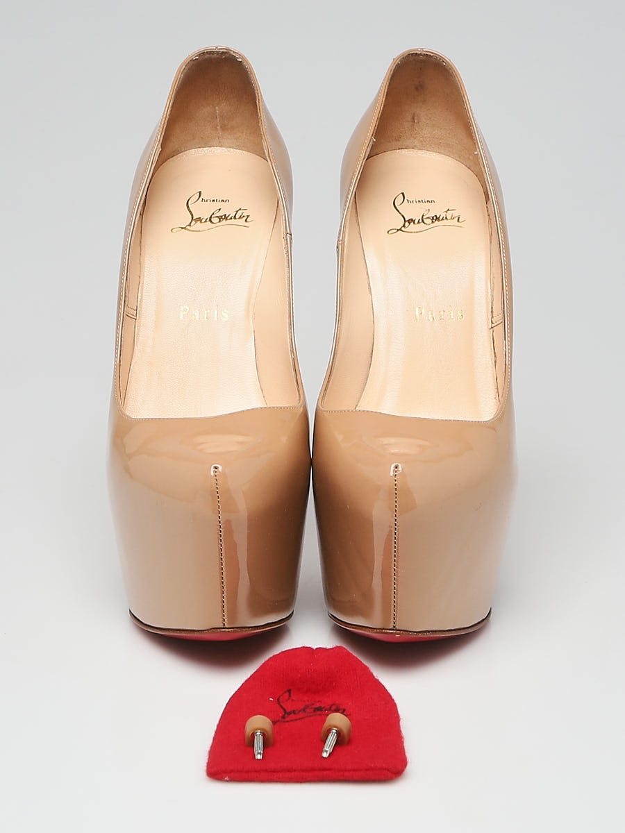 Christian Louboutin Beige Patent Leather Daffodil 160 Pumps Size 7