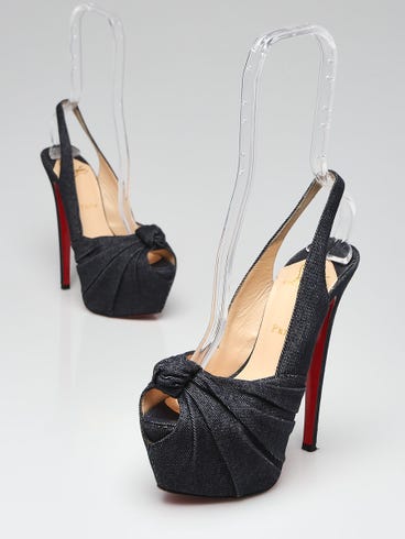Christian Louboutin Denim Miss Benin 160 Peep Toe Pumps Size 6/36.5