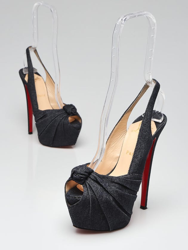 Christian Louboutin Denim Miss Benin 160 Peep Toe Pumps Size 6/36.5