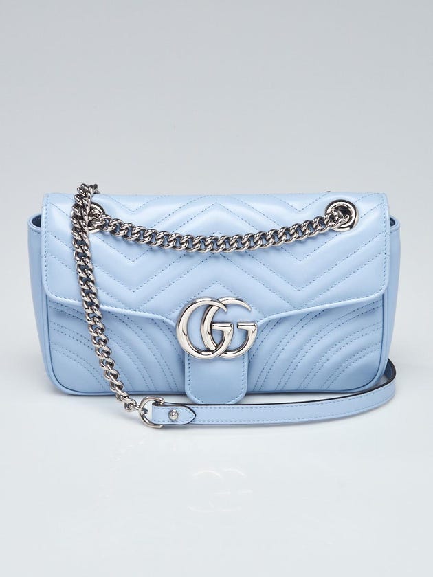 Gucci Blue Quilted Leather GG Marmont Small Matelasse Shoulder Bag