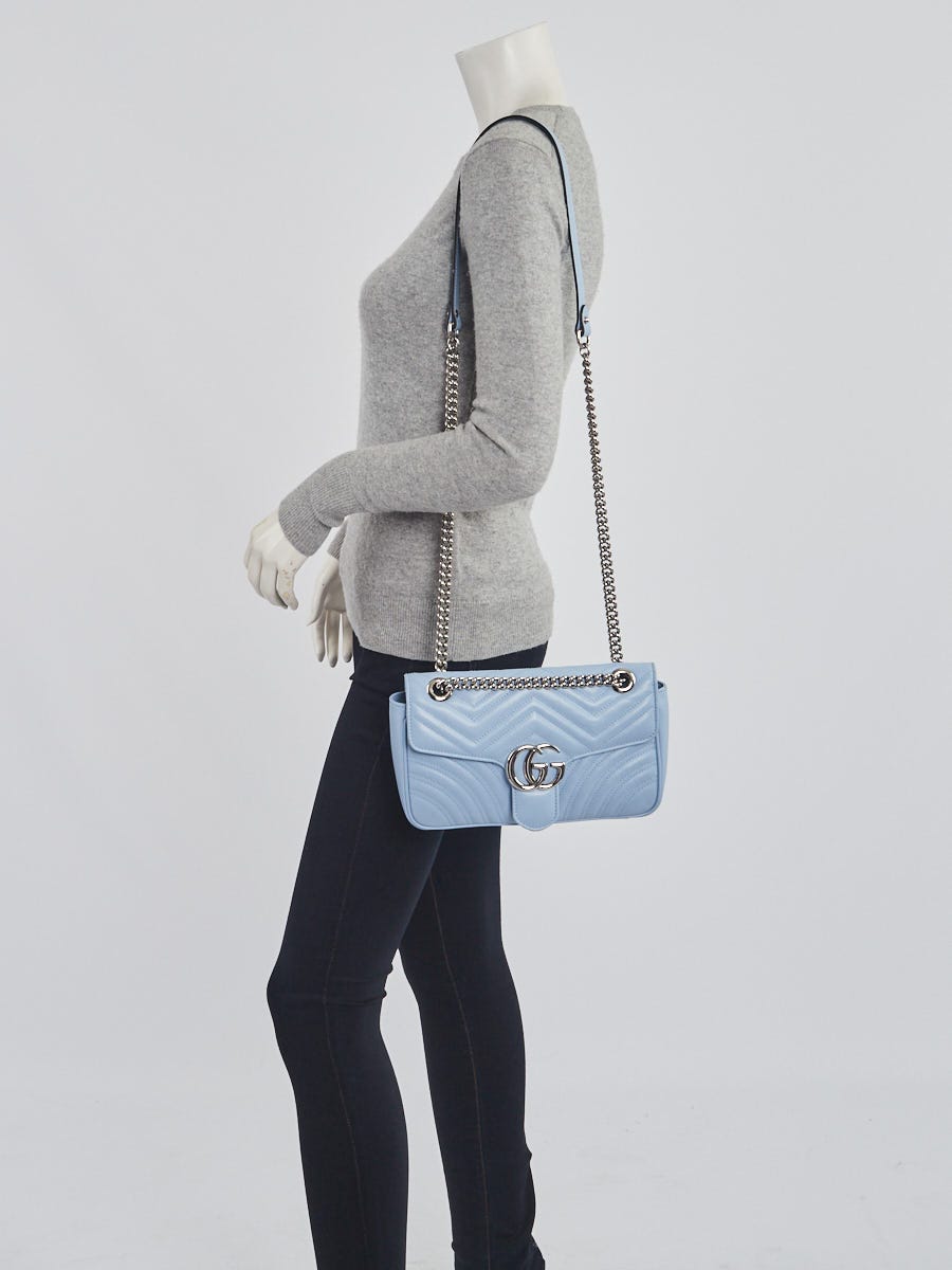 Gucci Blue Quilted Leather GG Marmont Small Matelasse Shoulder Bag