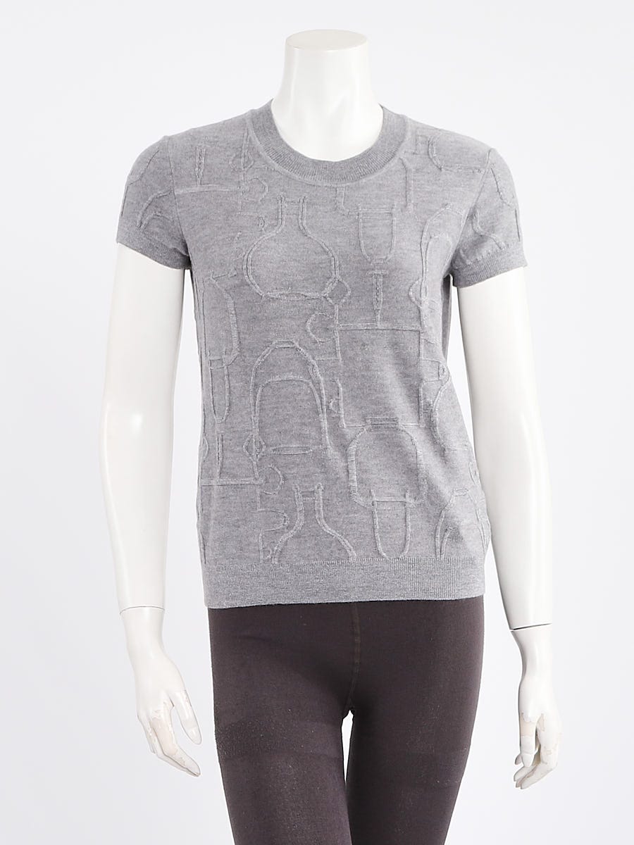 Hermes Gris Chine Cashmere/Silk Cable Stitched Sweater Size 8/40