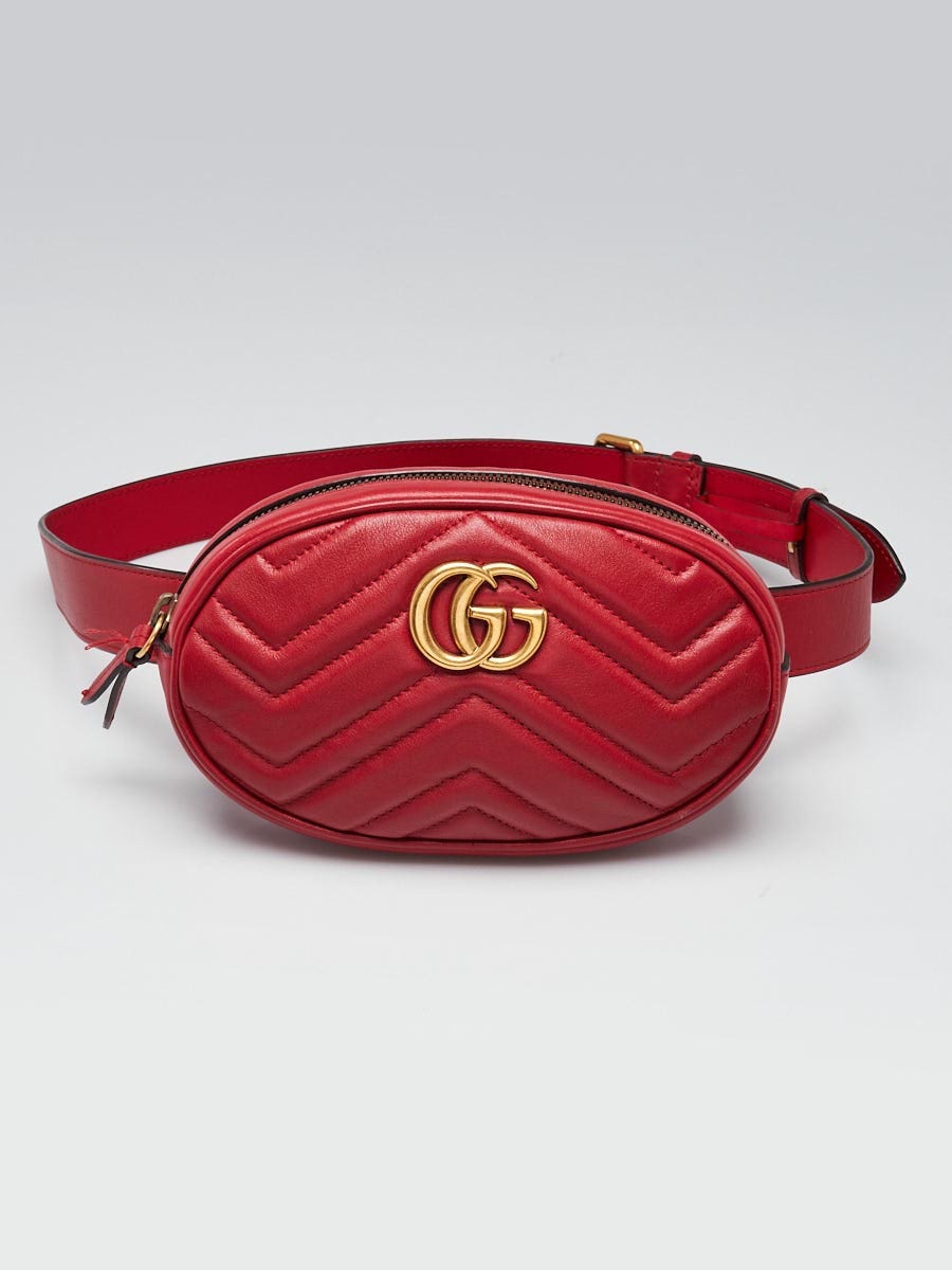 Gucci Red Quilted Leather GG Marmont Waist Belt Bag Size 85