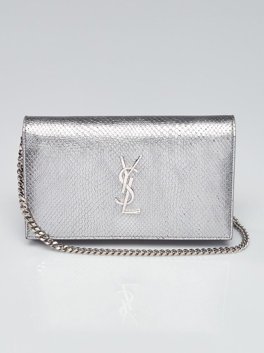 $800 Yves Saint Laurent YSL Silver Textured Chain Link Logo