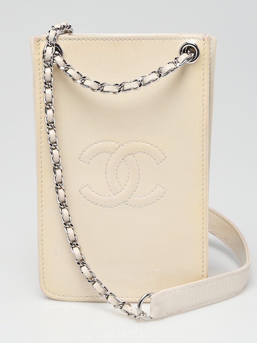 Chanel White Patent Leather O-Phone Holder Crossbody Bag