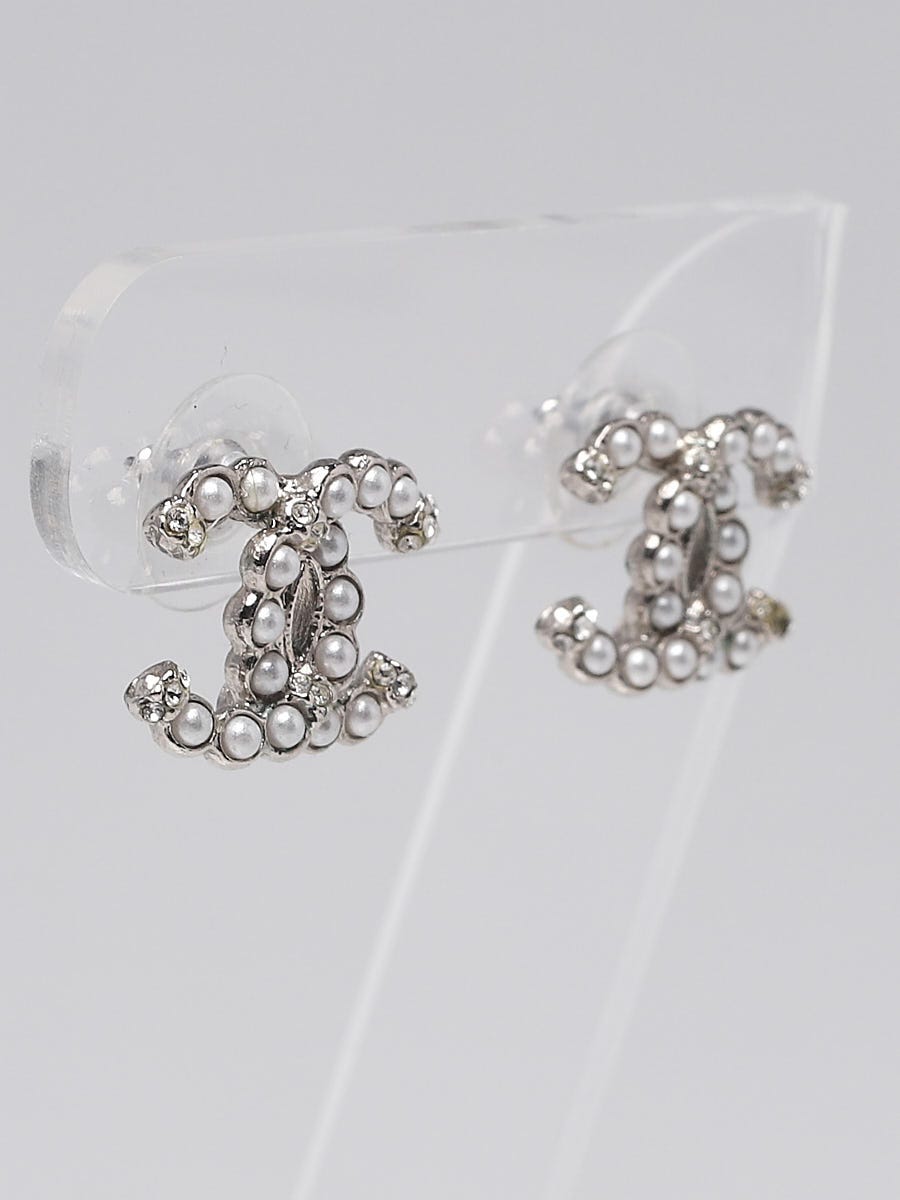 Chanel CC Logo Pearl Rhinestone Post Earrings