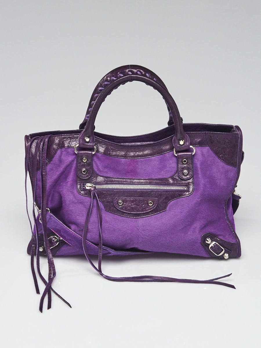 Balenciaga Violet/Ink Hair Giant 12 Silver City Bag - Yoogi's Closet
