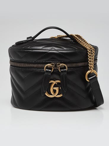 Gucci Black Quilted Leather Marmont Mini Round Backpack Bag