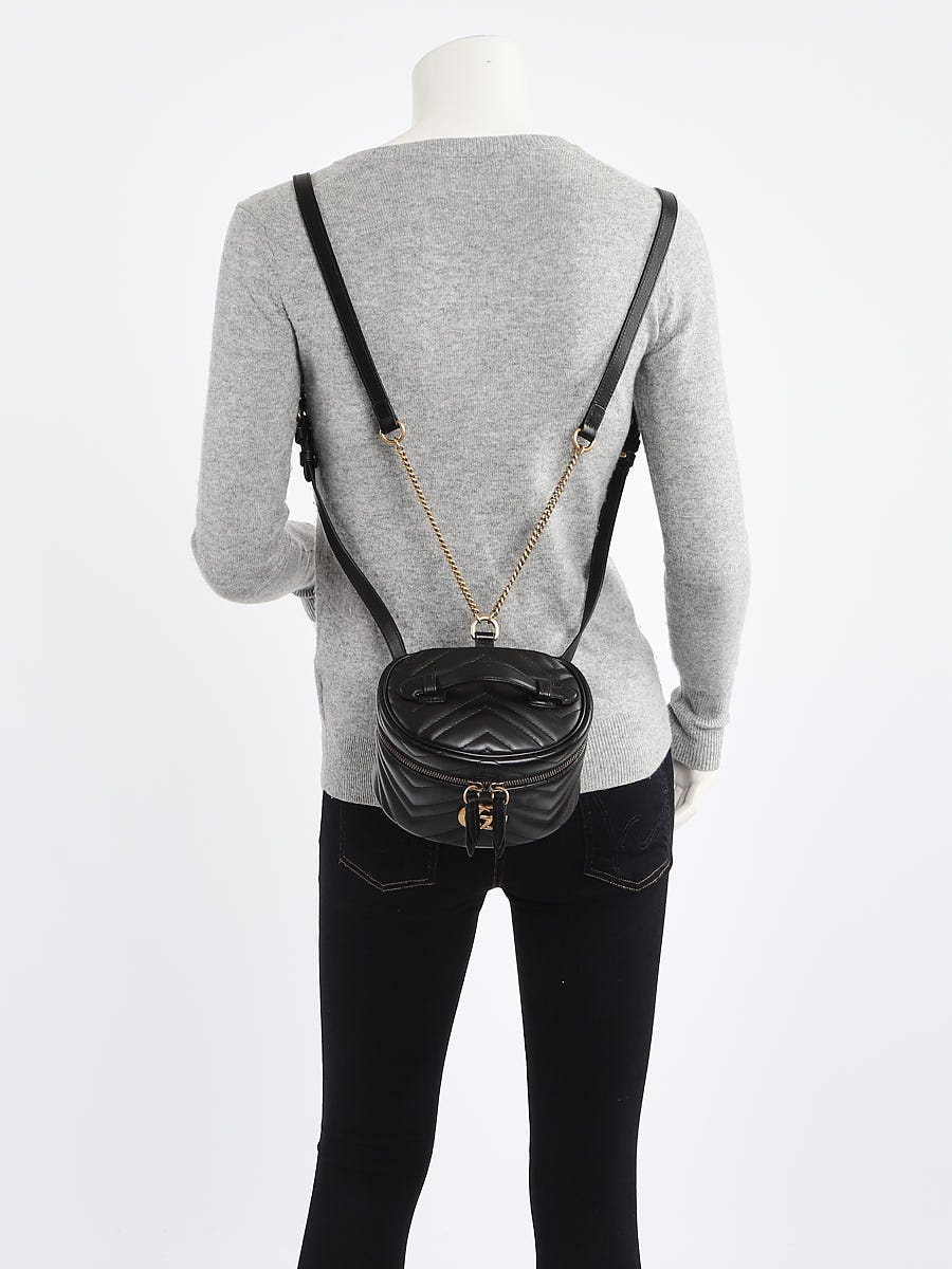 Gucci Black Quilted Leather Marmont Mini Round Backpack Bag