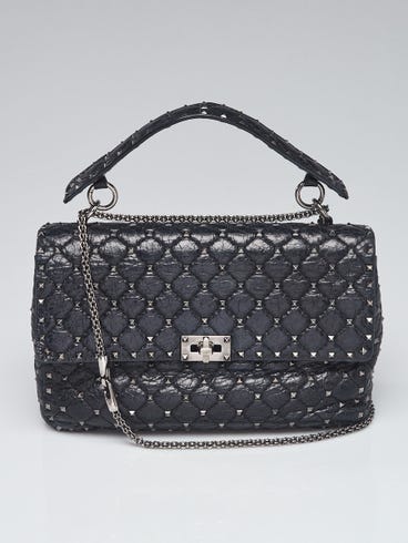 Valentino Black Quilted Leather Nappa Leather Rockstud Spike Large Shoulder Bag