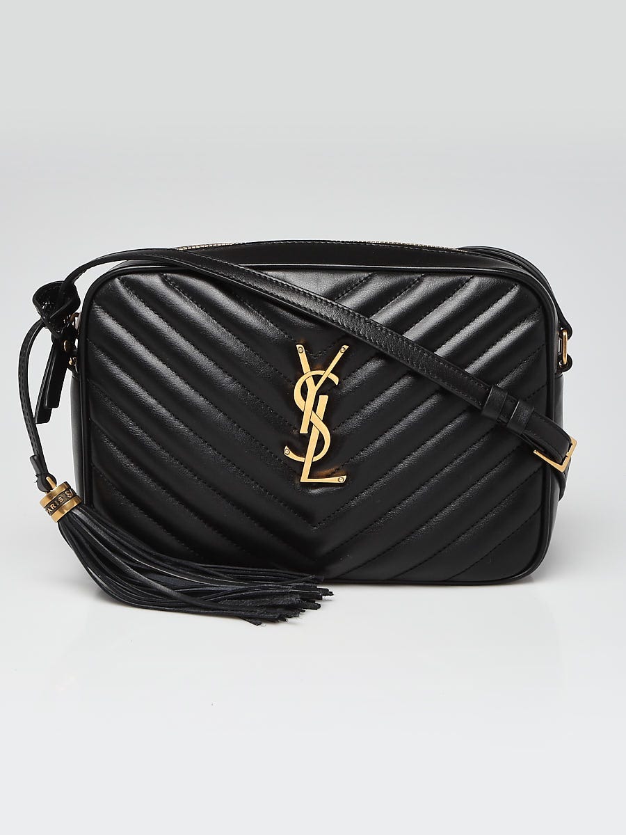 Yves Saint Laurent Black Chevron Quilted Lou Camera Bag - Yoogi's