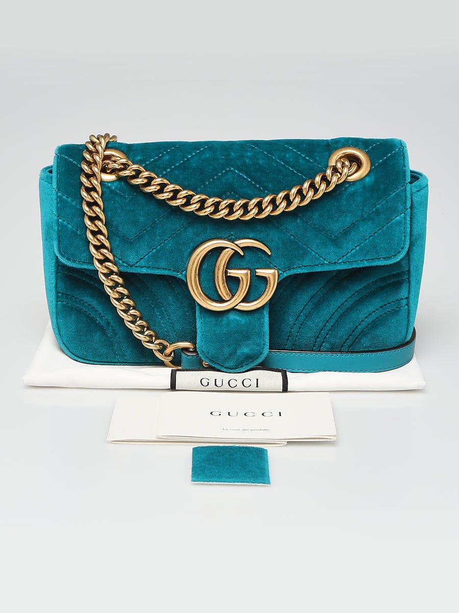 Wissen interview toewijzen Gucci Teal Quilted Velvet GG Marmont Mini Crossbody Bag - Yoogi's Closet