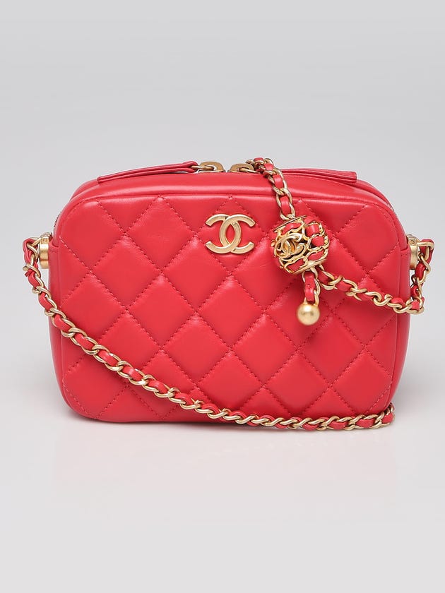 Chanel Red Quilted Lambskin Leather Pearl Crush Camera Crossbody Bag