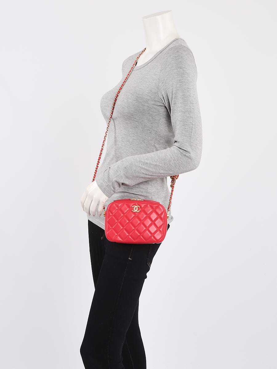 Chanel Red Quilted Lambskin Leather Pearl Crush Camera Crossbody