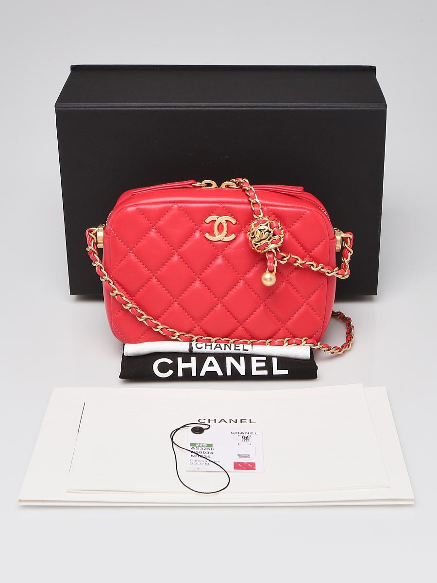 Chanel Red Quilted Lambskin Leather Pearl Crush Camera Crossbody