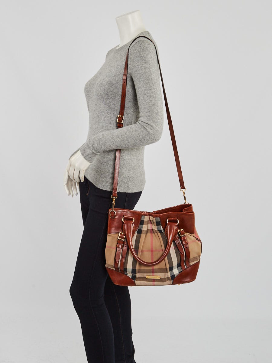 Burberry Brown House Check Canvas and Leather Bridle Whipstitch