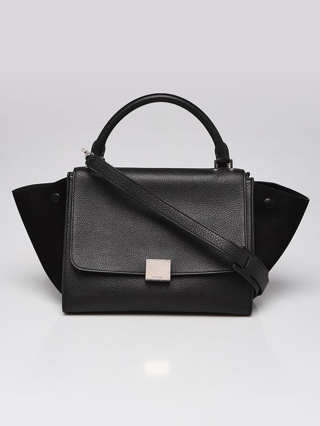 Celine Black Drummed Leather and Suede Small Trapeze Bag