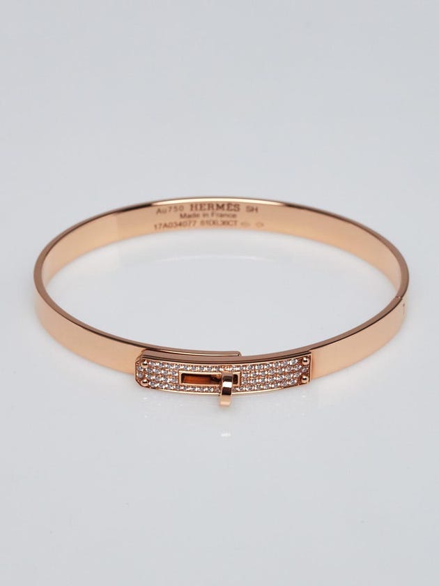 Hermes 18k Rose Gold and Diamond Kelly PM Bangle Bracelet Size SH