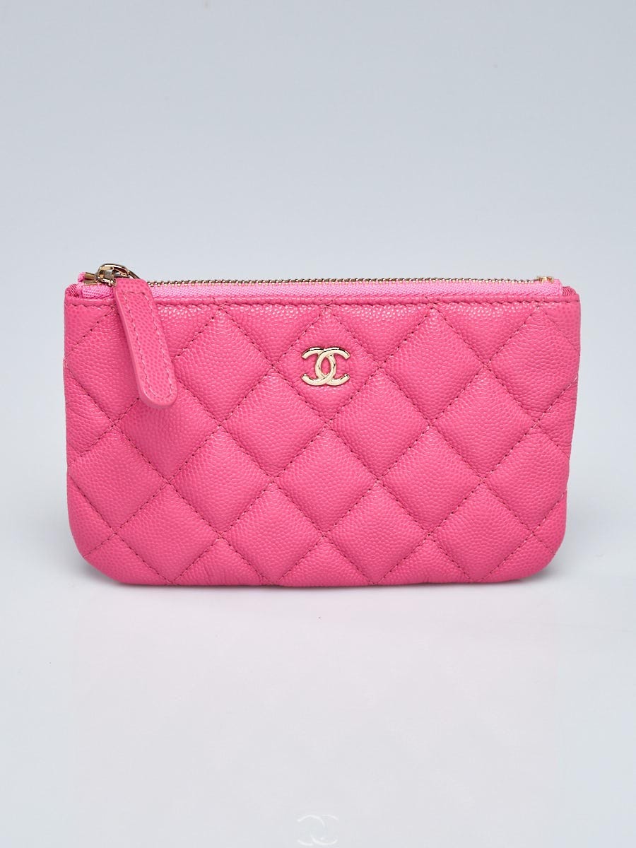 Chanel Pink Quilted Caviar Leather Mini O-Case Zip Pouch - Yoogi's Closet