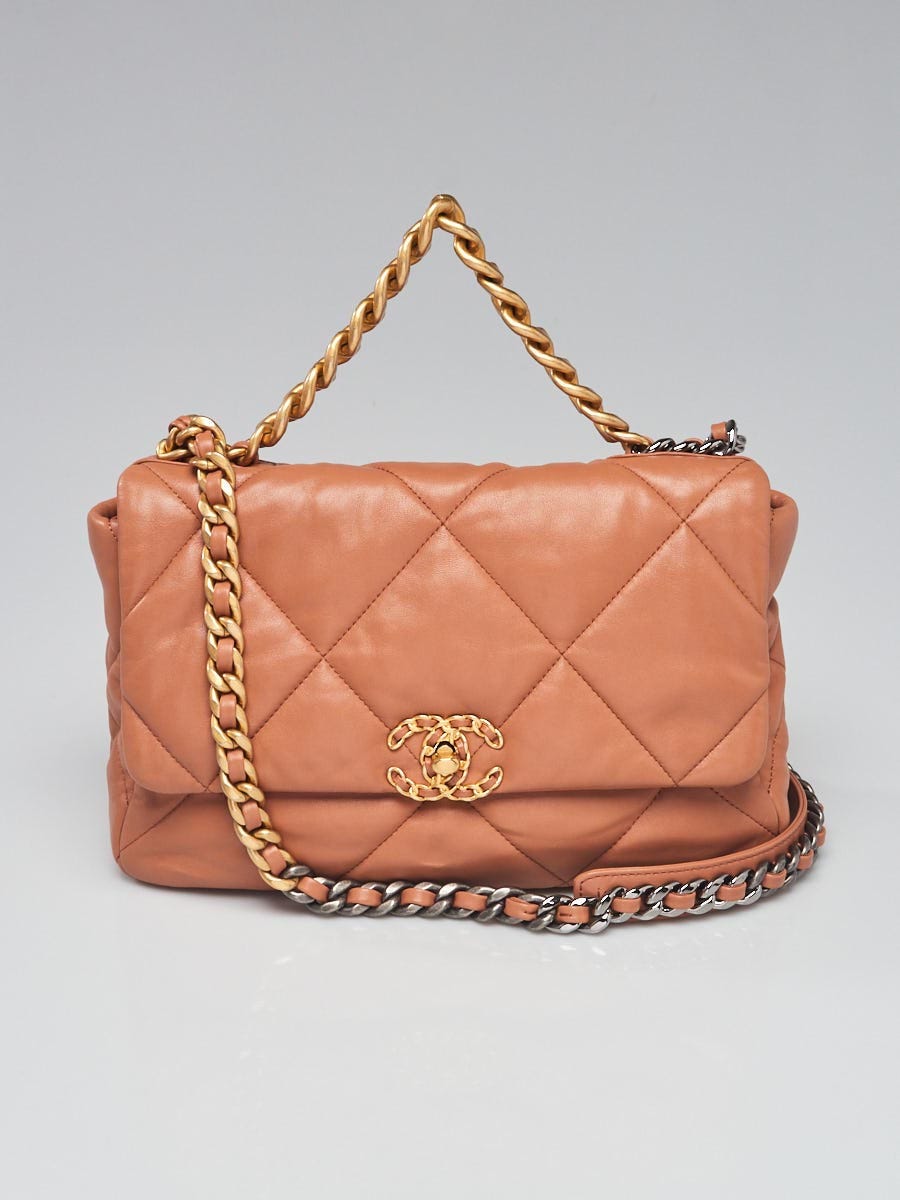 Chanel Dark Beige Quilted Goatskin Leather Chanel 19 Large Flap