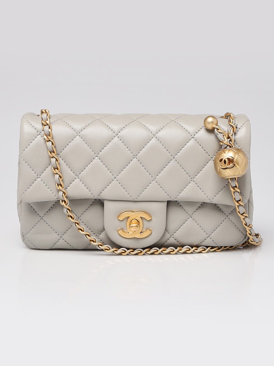 Chanel Grey Quilted Lambskin Leather Pearl Crush Rectangular Mini Flap Bag  - Yoogi's Closet