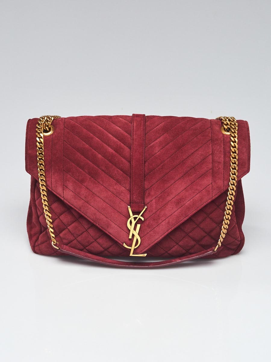 Yves Saint Laurent Burgundy Chevron Quilted Leather/Suede Monogram Medium  College Bag - Yoogi's Closet